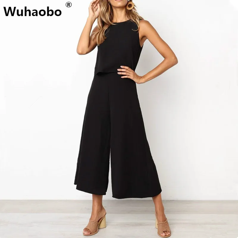 

Wuhaobo Sexy Tank Long Jumpsuit Romper Women Loose Jumpsuit Playsuit Rompers Female Summer Solid Casual Zipper Overalls 2019