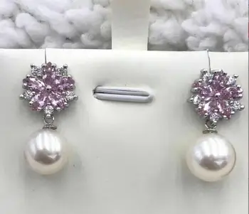 

free shipping charming 10-11mm Freshwater dangle white pearl earring 925 silver