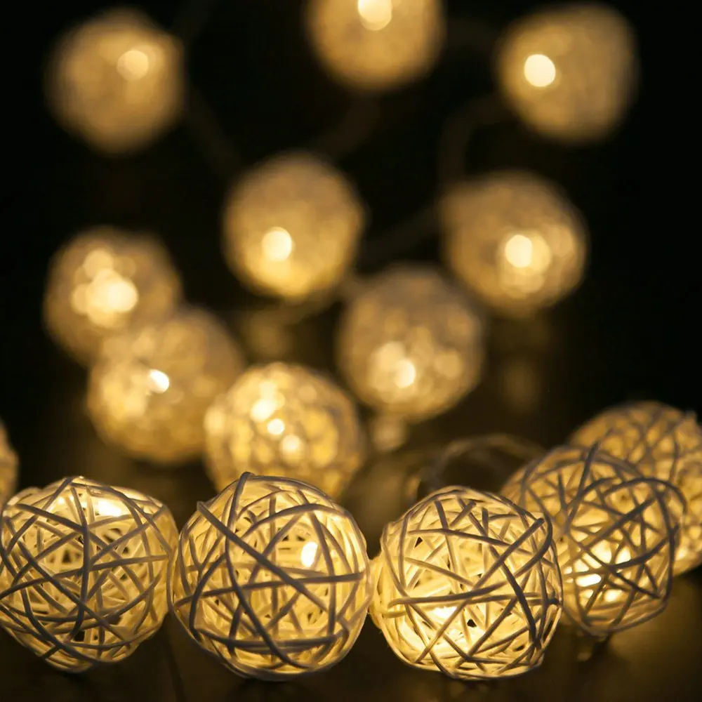 3.5m 20 Rattan Balls Lights Led String Fairy Holiday Christmas Lights