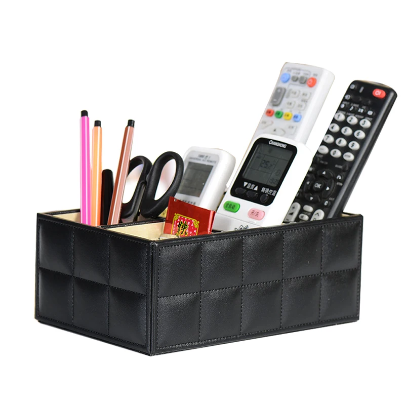 

Leather Desktop Organizer Box For Home Remote Control Phone Holder Makeup Brush Storage Box Office Cosmetic Luxury Bin
