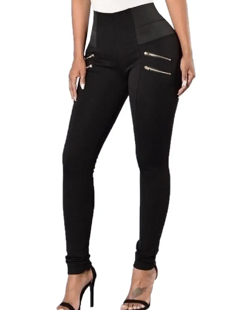 MISSKY Women Solid Color High waisted Zipper Casual Lifting Hip