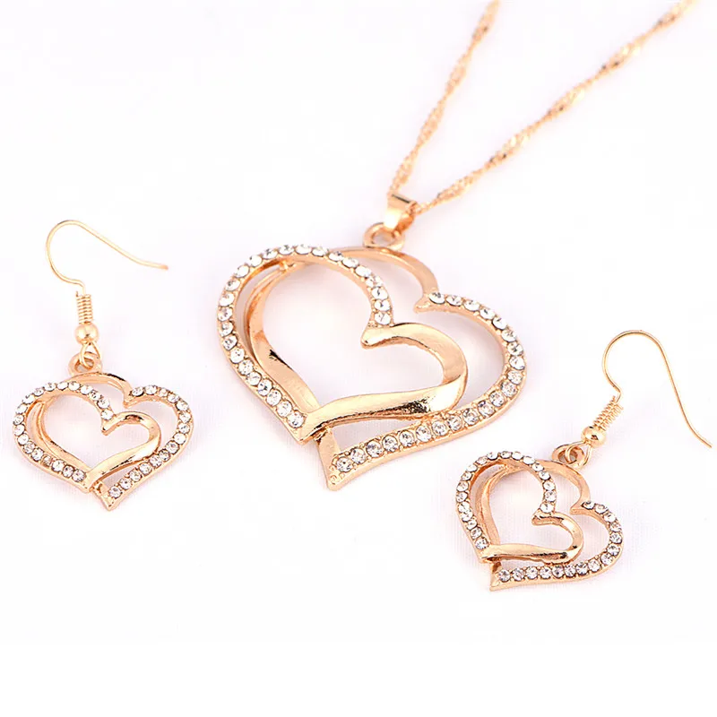 Fashion Alloy & Rhinestone Necklace & Earring Sets Est Heart Shape Wedding Jewelry Set For Woman