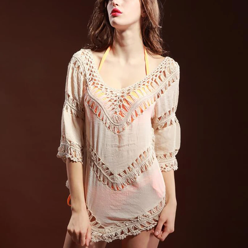 2017 Summer Smock Women White Lace Crochet Tropical Top Blouse Boho Hollow Out Beach Cover Up Blouse Beach Shirts white-cotton-lace-top : image 2017 Summer Smock Women White Lace Crochet Tropical Top Blouse Boho Hollow Out Beach Cover Up Blouse Beach Shirts white-cotton-lace-top