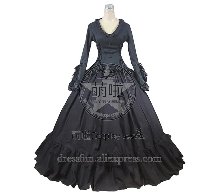 Victorian Gothic Lolita Ball Gown Prom Brocade Black Dress fast