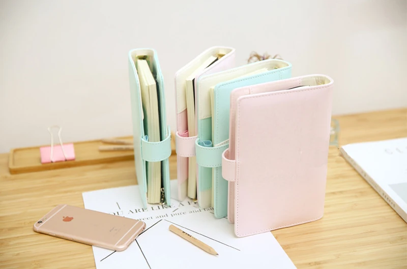 Macaron Cute Leather Spiral Notebooks Planner Notepad Agenda Organizador Office School Diary binder Weekly Planner stationery A6006