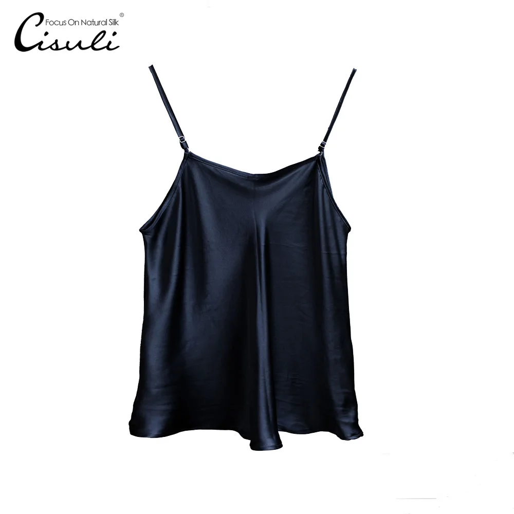 

CISULI 100% Silk Glossy Camisole With adjustable Strap Satin Silk Fabric Natural Mulberry Silk Update New 2018Desigual color 08