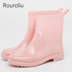 Rouroliu/Новые непромокаемые ботильоны, Женская непромокаемая обувь без шнуровки из ПВХ, женские мягкие резиновые сапоги в стиле пэчворк, RT279