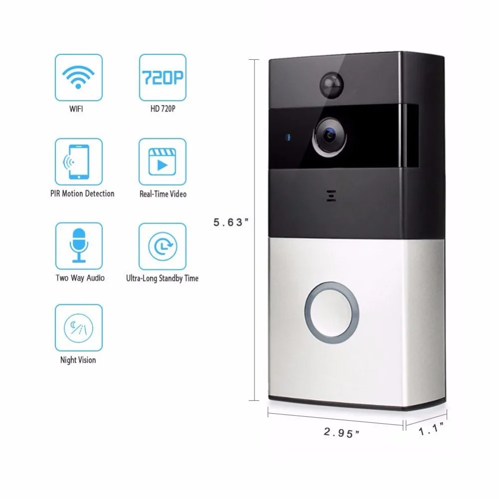 Kruiqi Wireless Intercom Doorbell Video Camera WiFi IP 720P PIR Alarm IR Night Vision Two Way Audio Home Security Camera