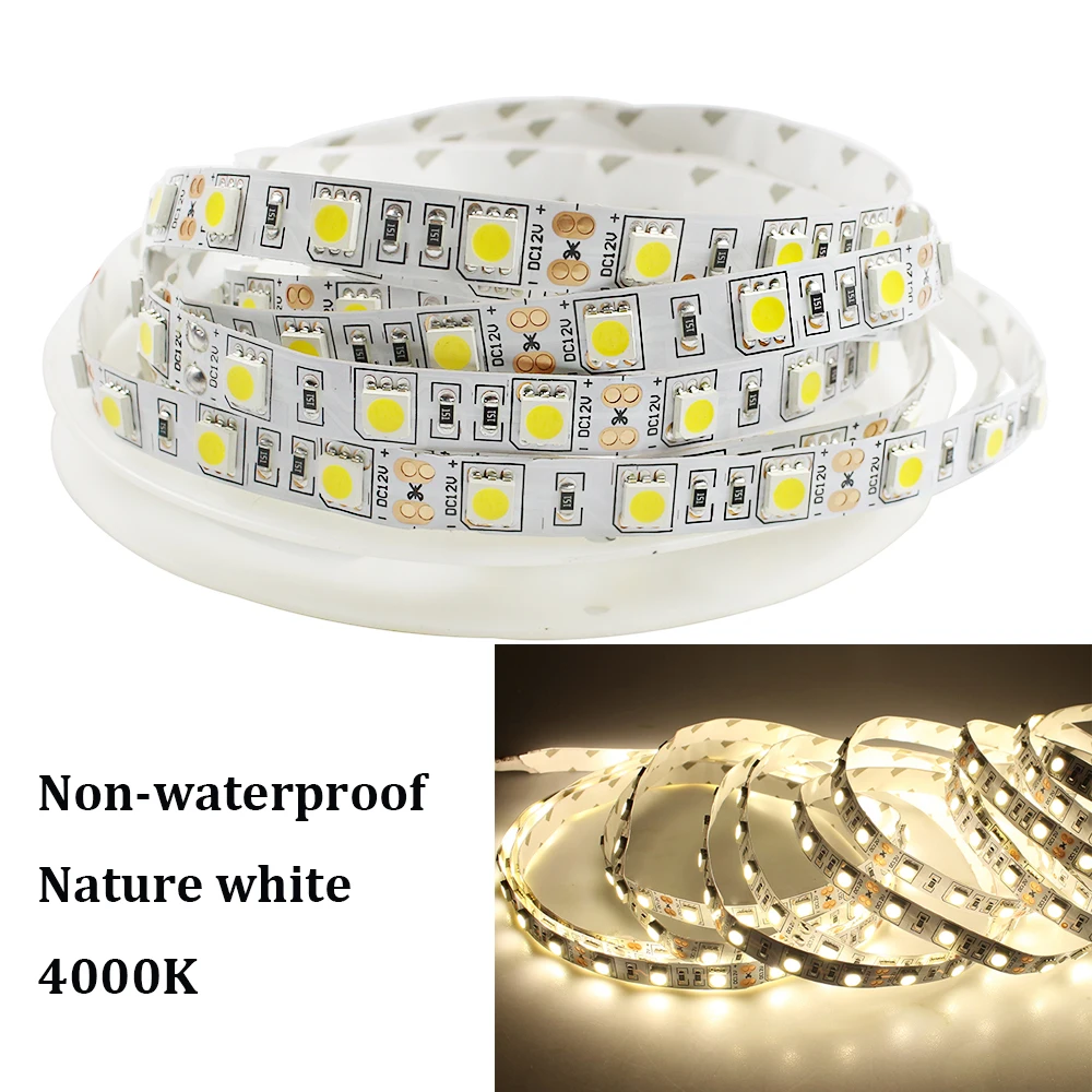 SMD 5050 LED Strip Light DC12V 4000K Nature White LED Flexible Strip Light Ribbon Tape Non-waterproof String Rope 5M 300 LEDs SMD 5050 LED Strip Light DC12V 4000K Nature White LED Flexible Strip Light Ribbon Tape Non-waterproof String Rope 5M 300 LEDs