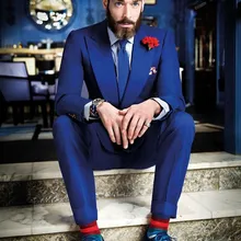 Высококачественные смокинги для жениха Королевского синего цвета, пикантный зауженный платок с отворотом, мужские костюмы из трех предметов для свадебной вечеринки(пиджак+ брюки+ галстук