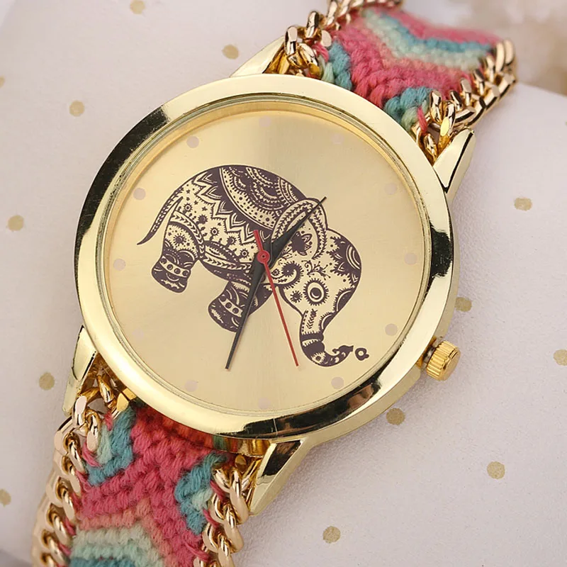 Женские часы с рисунком слона, циферблат, плетеная веревка, браслет, кварцевые наручные часы zegarek damski montre femme reloj mujer