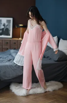 

New Spring Autumn Sexy Elegant Womens Sleep Suit Pajama Sets Sleepwear