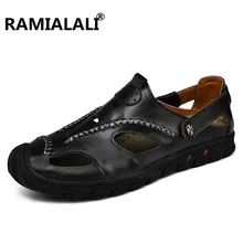 Ramialali летние мужские сандалии Пояса из натуральной кожи натуральной Сандалии для девочек Повседневная обувь Человек Сандалии для девочек плюс размеры 38–46