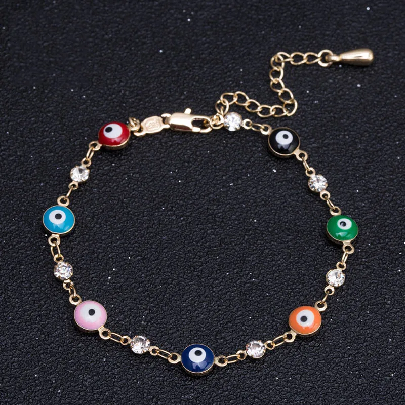 Модный золотой браслет Evil Eye для женщин разноцветный из нержавеющей стали эмалевые бусины Шарм цепь браслет с кристаллами вечерние еврей