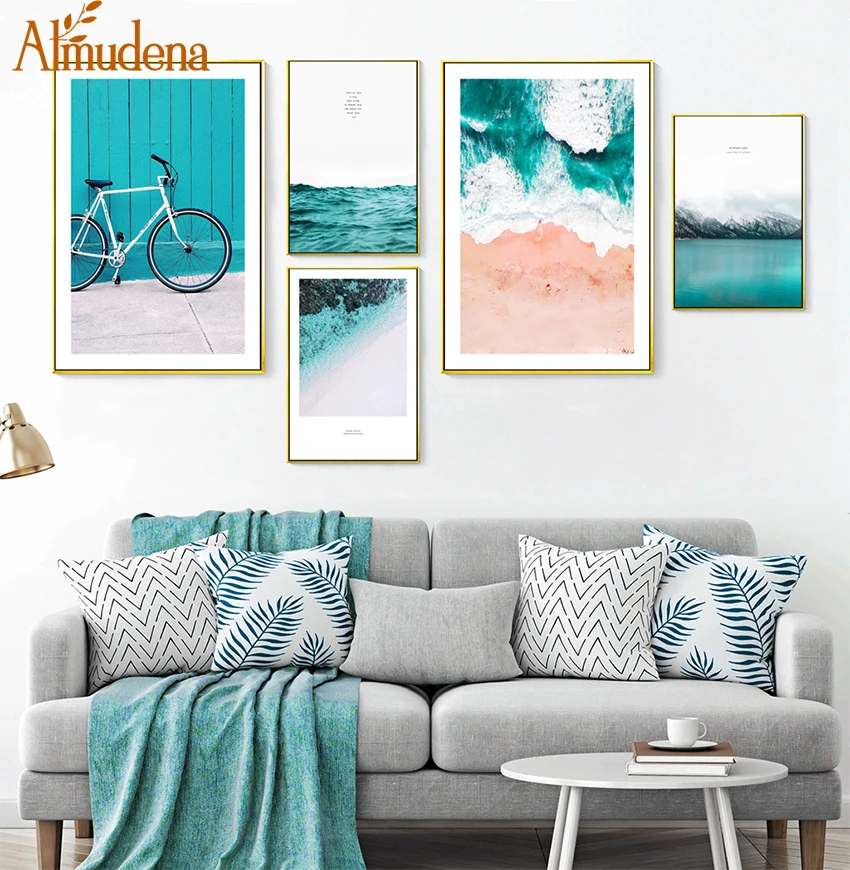 

Blue Ocean Snow Mountain Canvas Painting Seascape Wall Art Posters and Prints Nordic Decoration Wall Pictures for Living Room