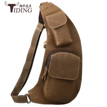 Men’s Vintage Genuine Leather Travel Riding Motorcycle Shoulder Messenger Sling Chest Bag half moon crazy horse cow leather bag
