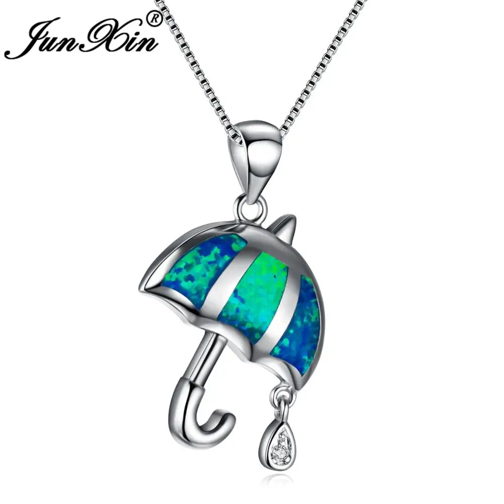 Junxin уникальный зонтик Дизайн стерлингового серебра 925 Заполненный Цепочки и ожерелья для Для женщин круглый кристалл белый/синий огненный опал Подвески nl0130 - Окраска металла: Blue