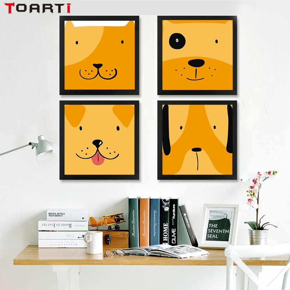 Nordic Style Cartoon Dog Canvas Art Painting Poster And Print Funny Animal Wall Pictures for Kids Room Home Decoration No Frame | Дом и сад