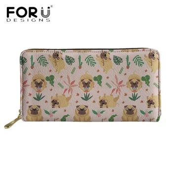 

FORUDESIGNS Brand Women Tropical Pug/Beagle/Corgi Design Wallets Multi-function Female Travel Leather Purses Ladies Carteira PU