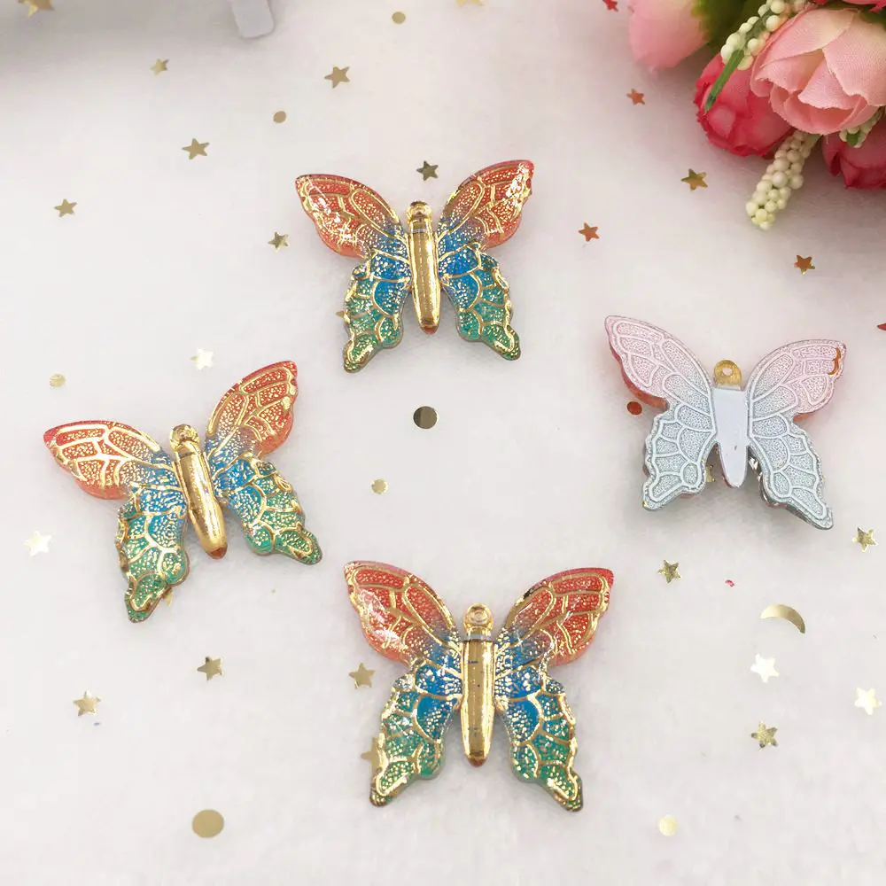 

Embellishments 10pcs Resin Big Colorful Butterflies Flat Back Rhinestone Appliques DIY 1 Hole Wedding Scrapbook Craft W42