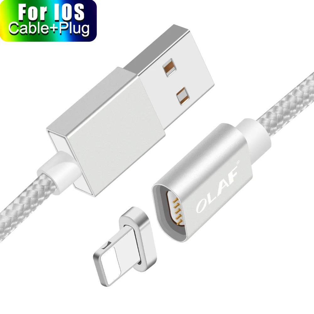 Олаф магнитное зарядное устройство usb type C Micro USB кабель провод для быстрой зарядки штекер type-C Магнитный кабель для iPhone samsung Xiaomi huawei - Цвет: Silver For IOS Cable