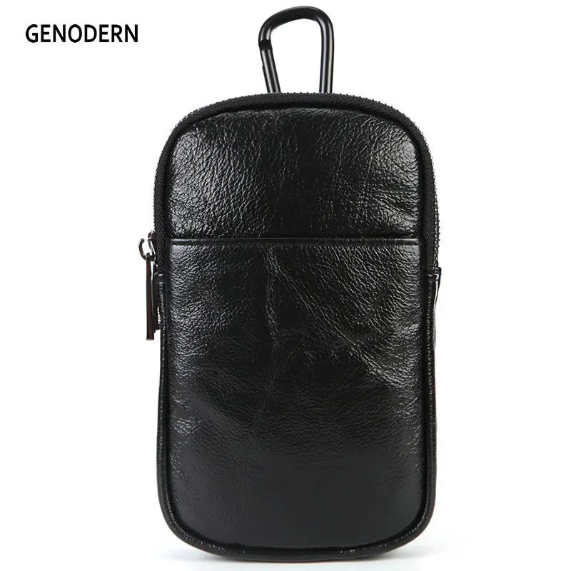 

GENODERN Fashion Men Waist Packs with Lanyard Brand Genuine Leather Phone Waist Bag Fanny Pack for Male Hip Bum Belt Bag