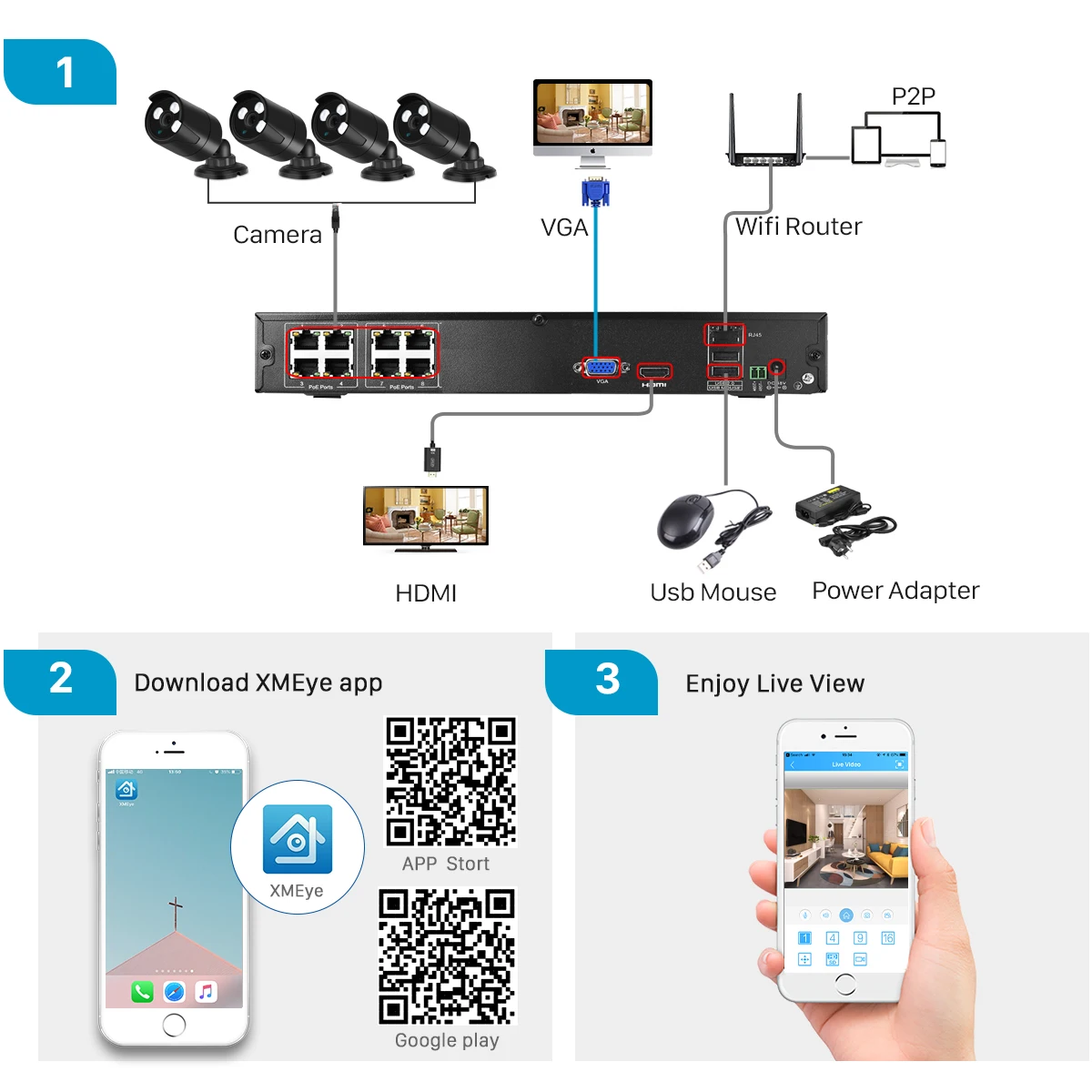 H.265 5MP камера видеонаблюдения системы безопасности 4CH POE NVR с ip-камерой 4MP CCTV комплект водонепроницаемый IP66 система видеонаблюдения XMEye