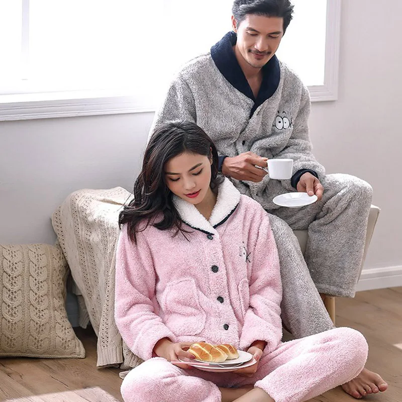 CherLemon пары зимние Утепленные коралловый флис мягкий теплый плюш Loungewear милые