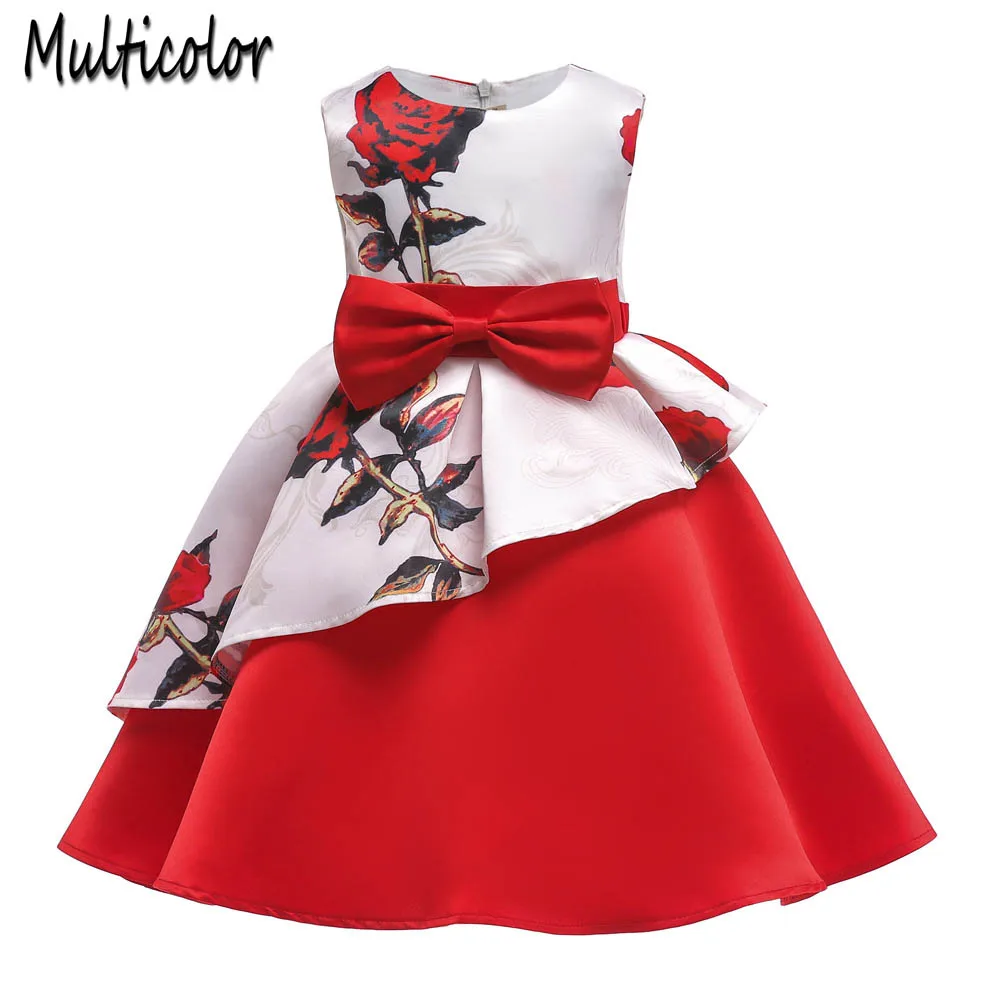 

Multicolor Girls Dress Bowknot Children Wedding Party Dresses Kids Evening Ball Gowns Formal baby girl clothes vestido 2-10Y