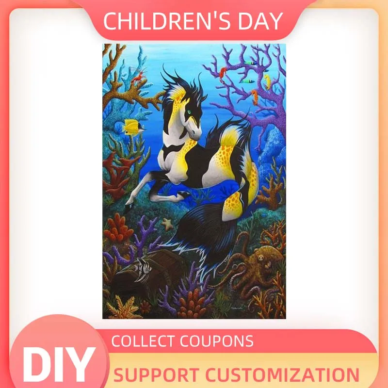 

YIKELA 5D DIY Crystal Large Diamond-Painting Kit Seahorse Animal Full Square Drill Cross Stitch Diamond Art Craft Embroidery New