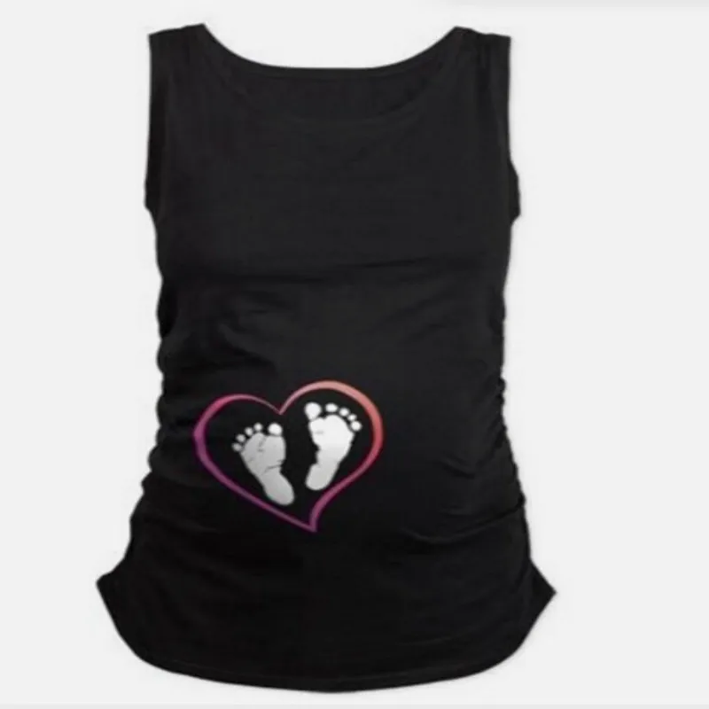 Летняя жилетка для беременных, женская футболка без рукавов с принтом сердца, большие размеры, базовый с круглым вырезом, Одежда для беременных