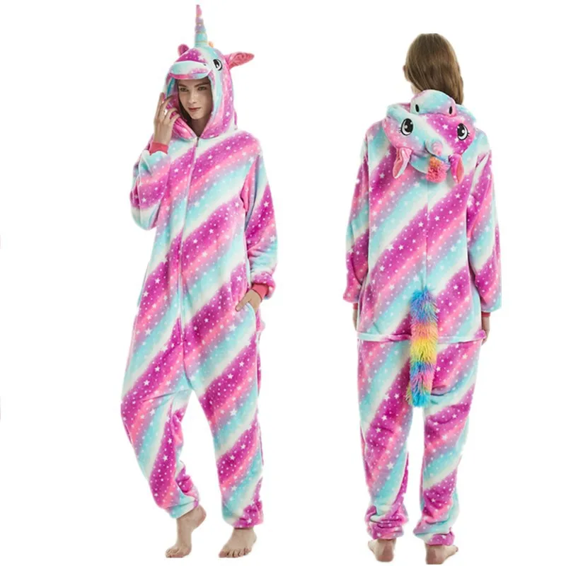 Cosplay Costume Flannel Pajamas Adults Anime Animal Onesies Sleepwear Kigurumi Women Men Unicorn Stitch Pikachu Winter Pajamas - Цвет: Starry sky