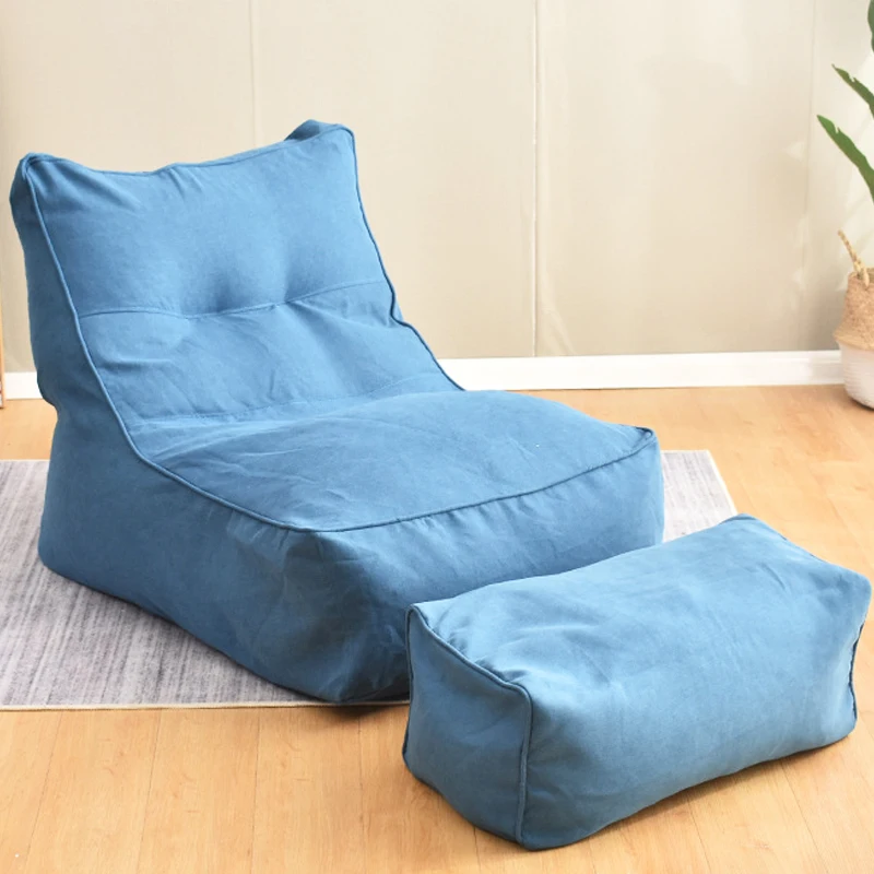 2 шт./компл. большой мешок фасоли комбинированные диваны чехол кресла без наполнителя из хлопка и льна ткань простой закрытый ленивый лежак для взрослых и детей - Цвет: Blue