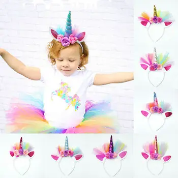

2019 New Unicorn Horn Flower Headband Fancy Dress Kids Adult Party Birthday Magical Gift Flower Floral Headwear Crown Party