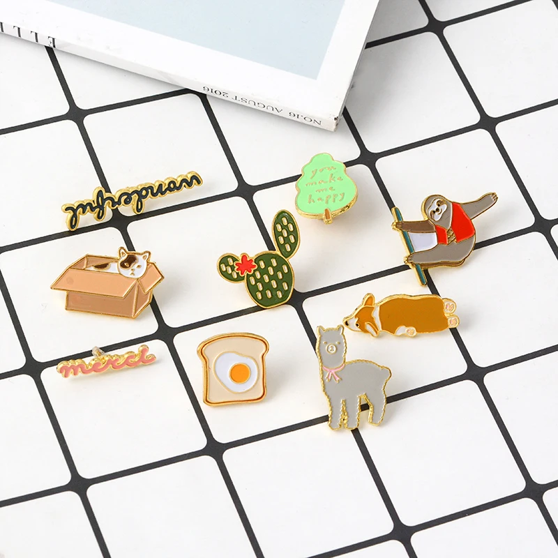 

Cartoon Dog Sloth Cat Alpaca Toast Cactus Tree Merci Wonderful Brooch Soft Enamel Pin Badges Funny Cute Brooch Collection Gifts