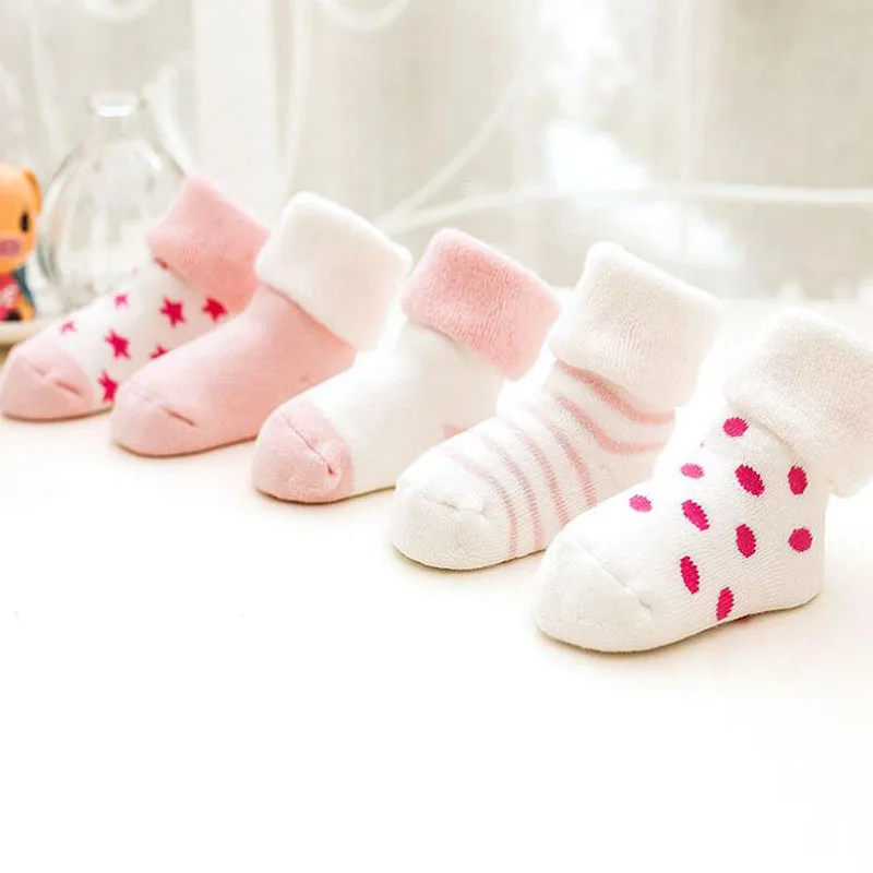Носки для маленьких мальчиков и девочек от 0 до 24 месяцев теплые носки для малышей, 5 пар зимние хлопковые утепленные короткие носки унисекс для новорожденных
