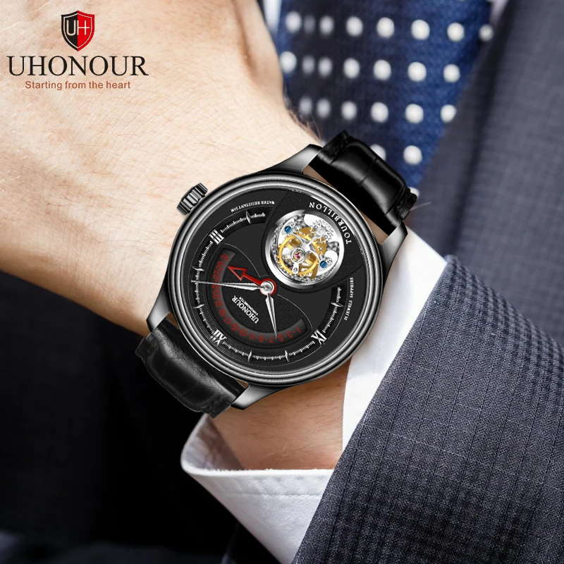 Топ Tourbillon Move Мужские механические наручные часы с светящимся календарем из крокодиловой кожи мужские часы Tourbillon Montre Homme