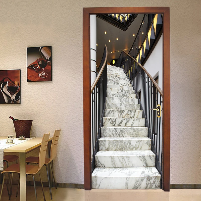 

2pcs/set 3D Marble Stairs Poster Door Sticker Modern Living Room Bedroom Creative DIY PVC Self-Adhesive Door Stickers Wall Paper