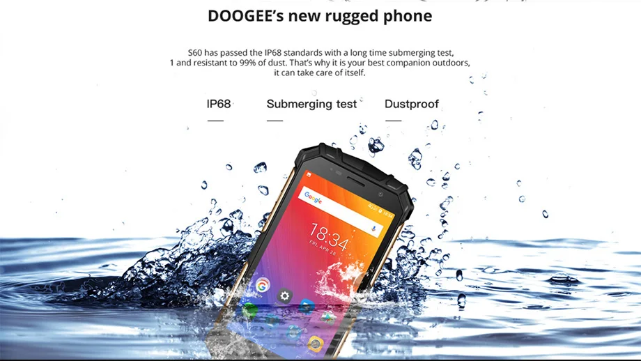 IP68 DOOGEE S60 Helio P25 Восьмиядерный 6 ГБ 64 Гб Смартфон 5,2 дюймов FHD 5580 мАч водонепроницаемый МП мобильный телефон