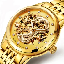 Skeleton Automatic Luxury Mechanical Watch Men Business Dragon Genuine Leather Strap Waterproof Relojes hombre Wristwatch