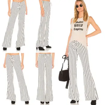 

Women Palazzo Pants Stripe High Waist Casual Wear Wide Leg Loose Trouser Fashion