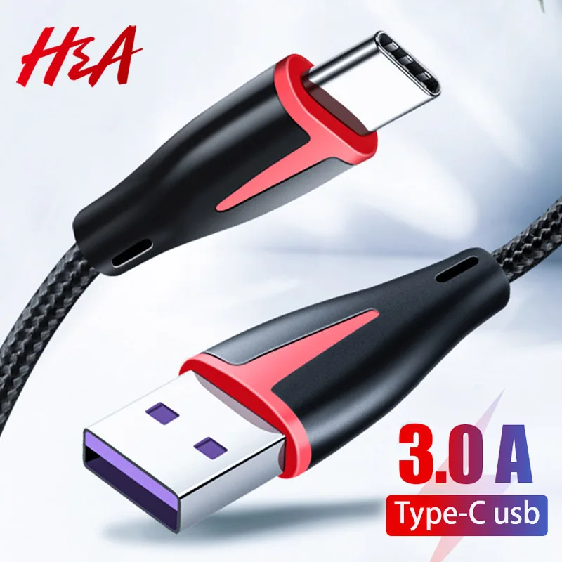 

H&A Type C USB Cable 3A Fast Charging Type-C usb Charger Cord For Samsung S9 S8 Plus Huawei Honor 10 9 lite Tablet Phone Type C