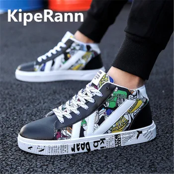 KipeRann-Zapatillas de skate para Hombre, calzado deportivo de cuero estilo hip hop, con cordones, para correr, Otoño, 2018