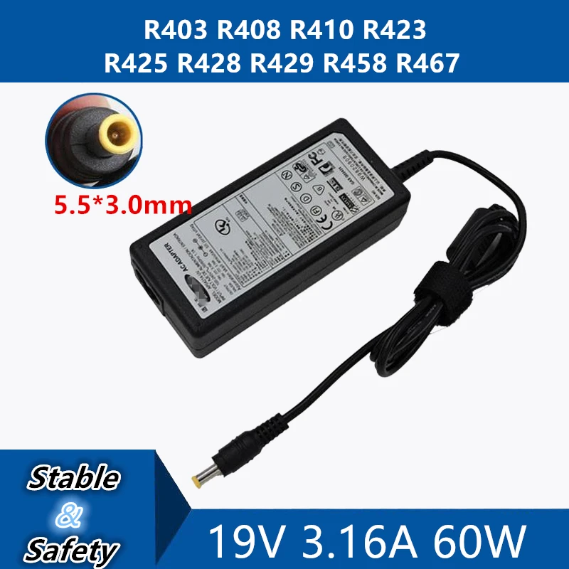 19 V 3.16A 60 Вт 5,5*3,0 мм адаптер переменного тока питания для ноутбука Зарядное устройство для samsung R403 R408 R410 R423 R425 R428 R429 R458 R467