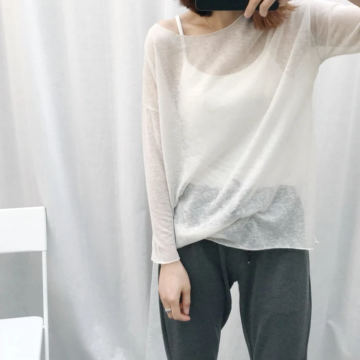 Sheer knit Top for Woman in White