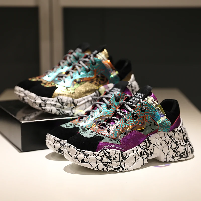 

Macvise Women Trendy Chunky Sneakers New Color Dad Shoe Laces Platform Shoes Matching Camouflage Sneakers Chaussures