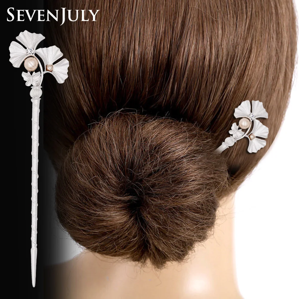 

Elegant Metal Ginkgo Leaves Hair Sticks Pearls Plants Women Hairpin Vintage Headwear Hair Accessory