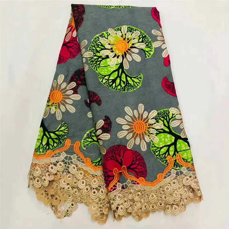 

african fabric wax print with guipure lace embroidery african stone wax print wax lace fabric for women party dress XM032750