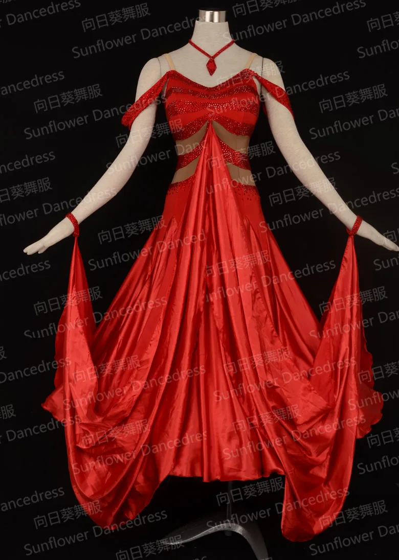 

New Competition organza ballroom Standard dance dress,ballroom dance competition dresses, dance wear,Waltz,red, sexy V nack