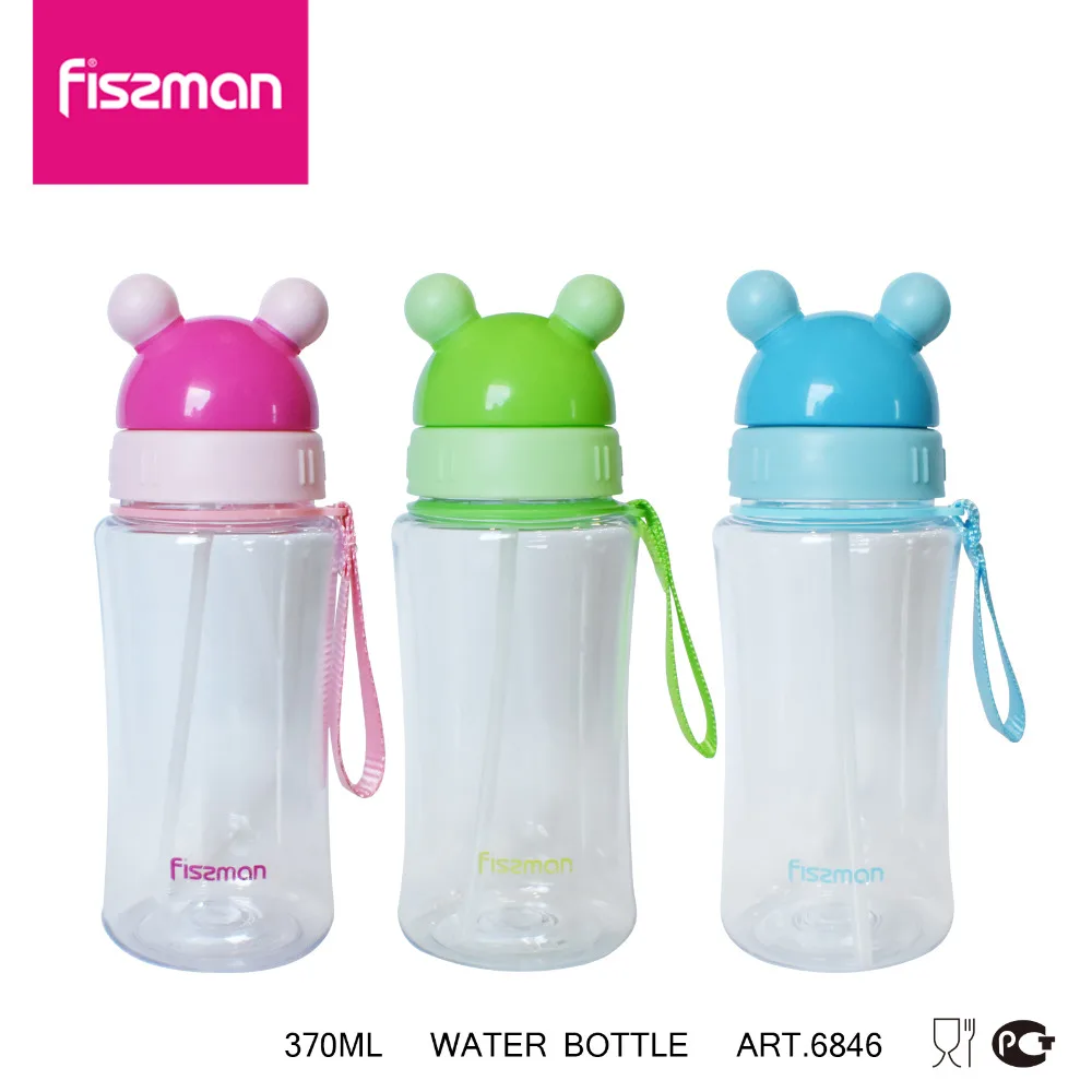 

FISSMAN Kids Water bottles 370ml 13oz Flip Straw Type cartoon Bottle With Rope Outdoor travel Child Portable Shaker